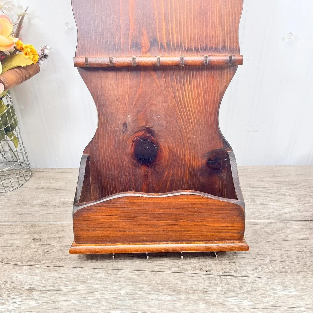 Vintage Wood Spoon Rack - 12 Spoon Display with Pocket‎ Shelf